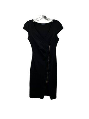 Lac Bleu Womens Sheath Dress Cap Sleeve Zipper Front Slip Black Size Medium LBD